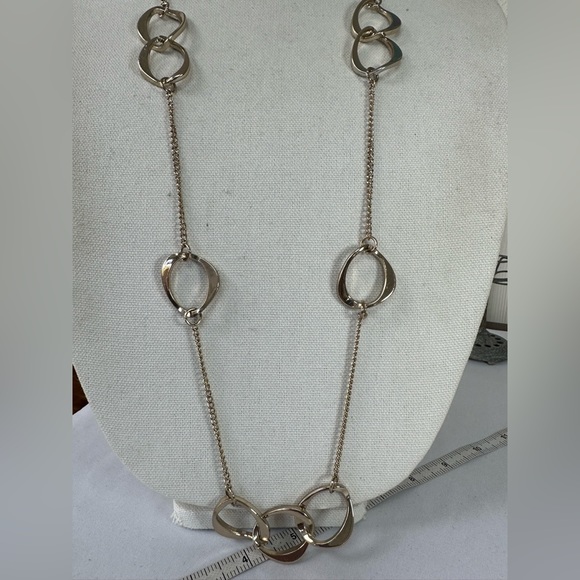 Long futuristic floating circles goldtone chain necklace - Picture 2 of 5